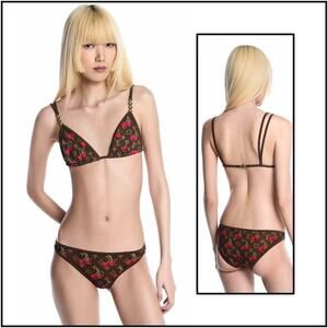 3 Piece Brown Logo Cherry Monogram Bikini SZ XL